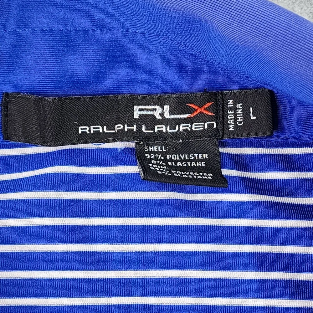 Ralph Lauren RLX Polo Mens Size Large‎ Blue Stripe Button Shirt Flaw On Collar.